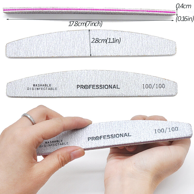 50/25 Pcs/Pack Professional Washable Nail Files 100 To 180 Half Moon Strong Sandpaper Durable File Nails Tools Manicure Supplies