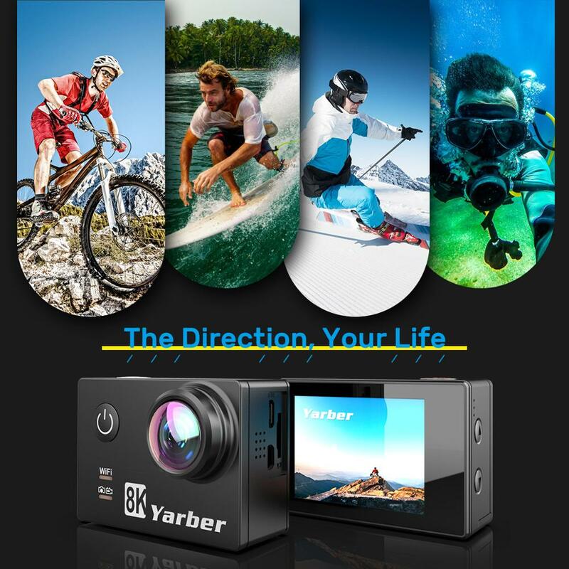 Yarber 8K kamera sportowa Action WIFI 4K 60fps kask rowerowy kamery sportowe 40M wodoodporna kamera do nurkowania wideo kamera na deskę rozdzielczą ze zdalną aplikacją