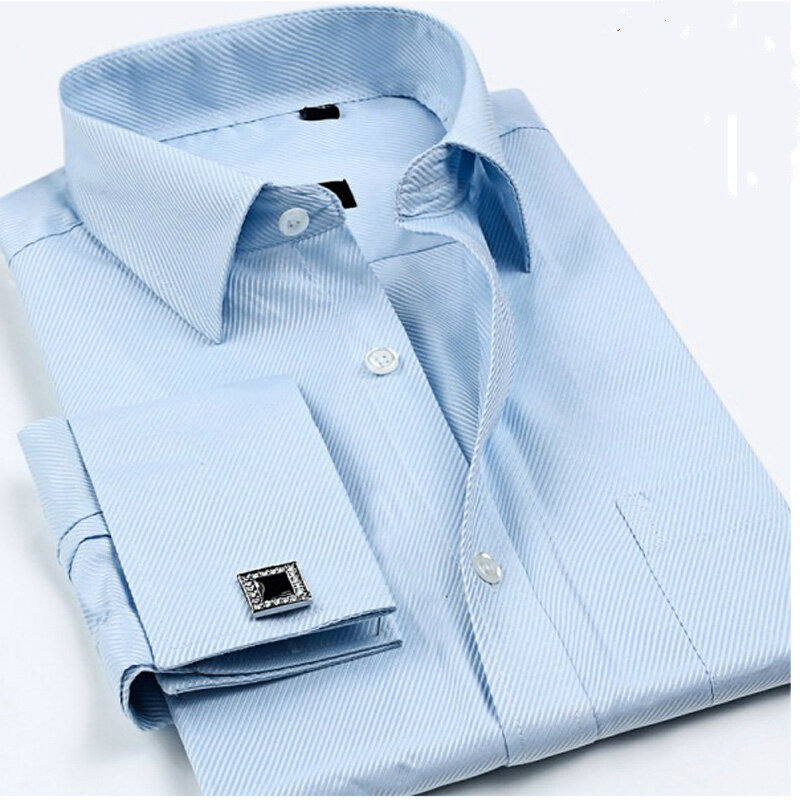 New Men's Classic French Cufflinks Shirt Brand Formal Shirts For Men Long Sleeve Dress Shirt Men Camisa Masculina