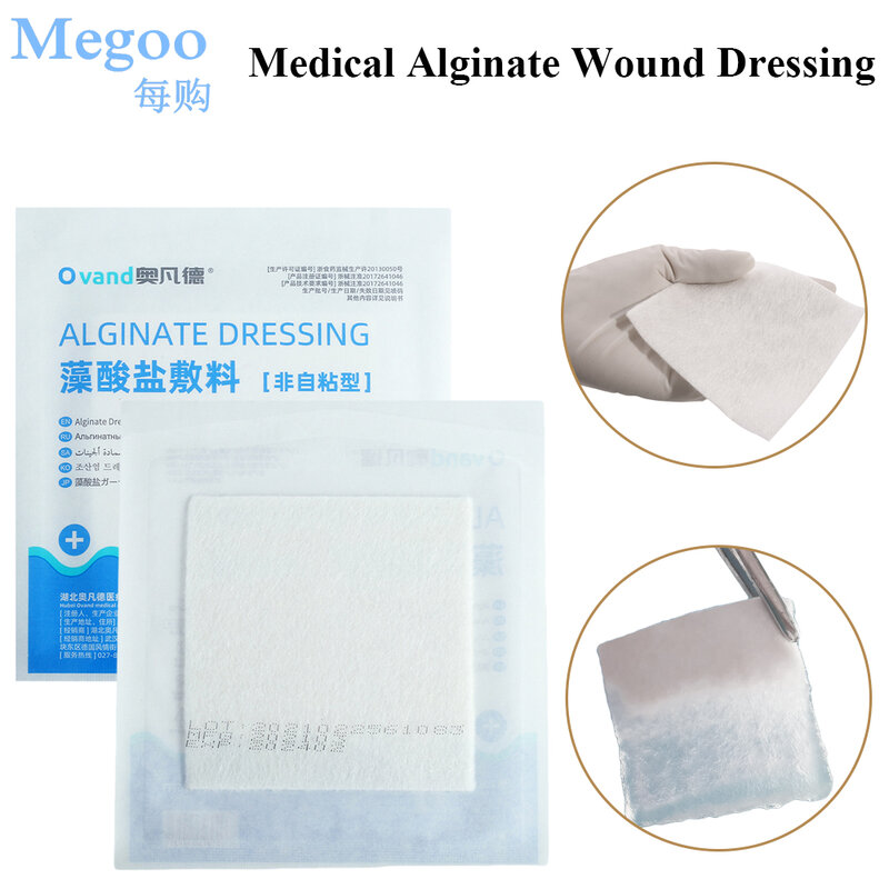 Almohadillas de alginato para vendaje de heridas, 5 piezas, 10cm x 10cm, parche antiadherente de alta absorción, estéril, para cirugía, quemadura, ulceración