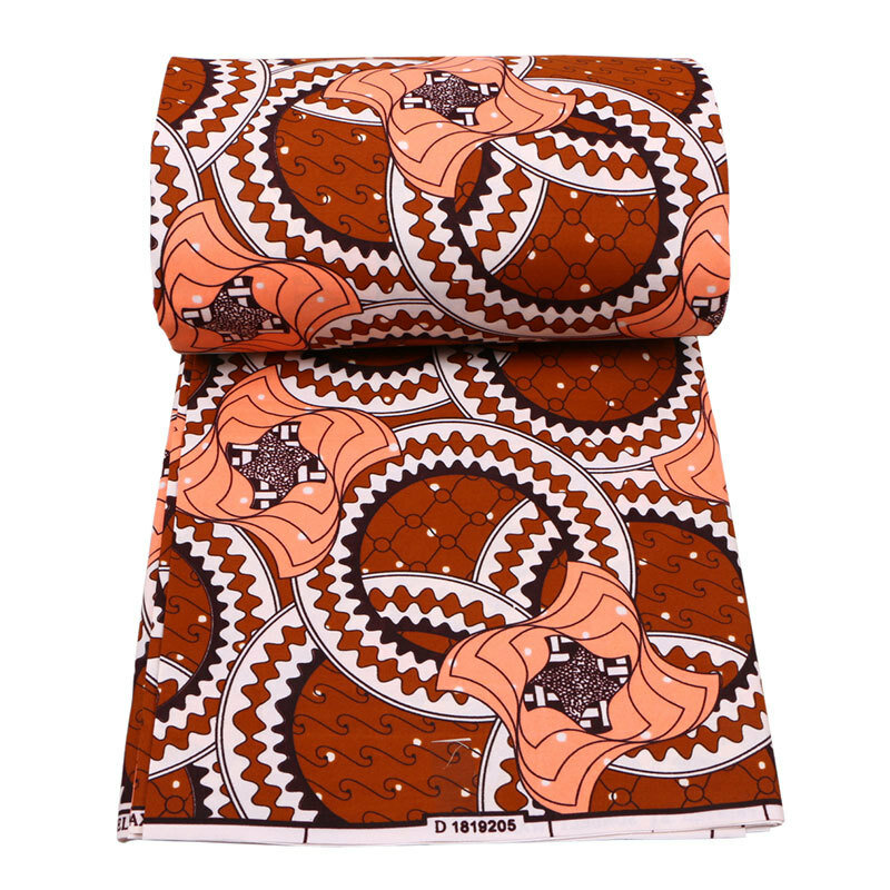 Wax à imprimés marrons, tissu africain tendance Ankara, nouvelle collection 2019, 6 mètres