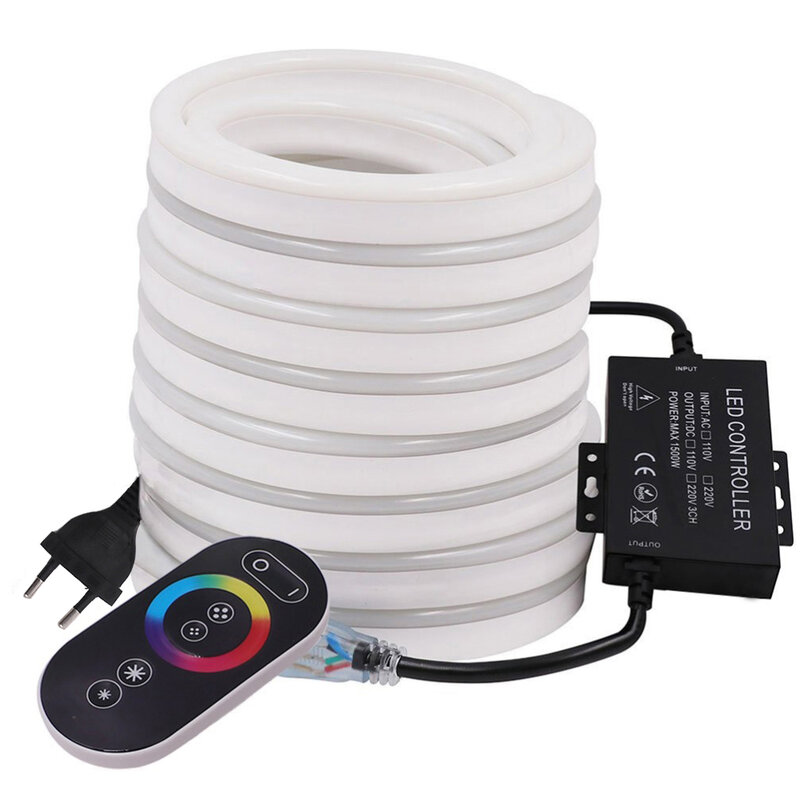플렉스 네온 라이트 와이파이 RGB LED 스트립 라이트 테이프, 벽 터치 듀얼 컨트롤 RGB 네온 로프, 방수 네온 사인 튜브 스트링, EU, 220V