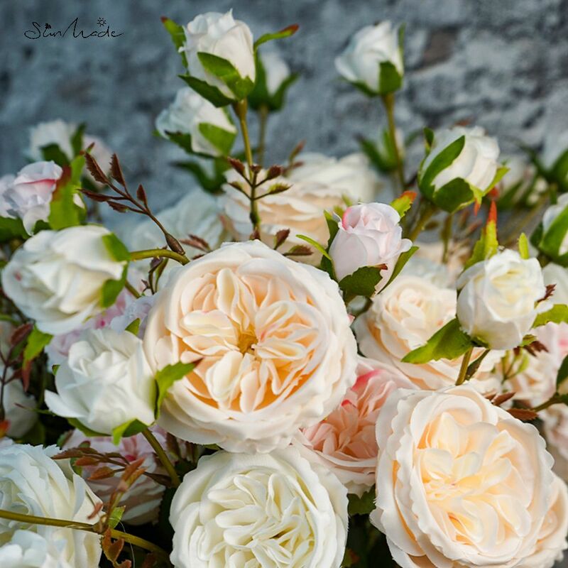 SunMade-ramo de Flores de seda para decoración del hogar, ramo de rosas de Austin, 6 cabezas, Artificales Flores, bricolaje