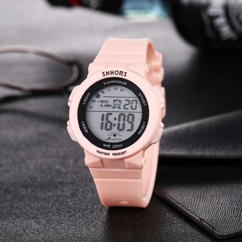 Shhors moda esporte led digital mulher relógios rosa silicone banda à prova dwaterproof água relógios itens de venda superior aliexpress atacado klok