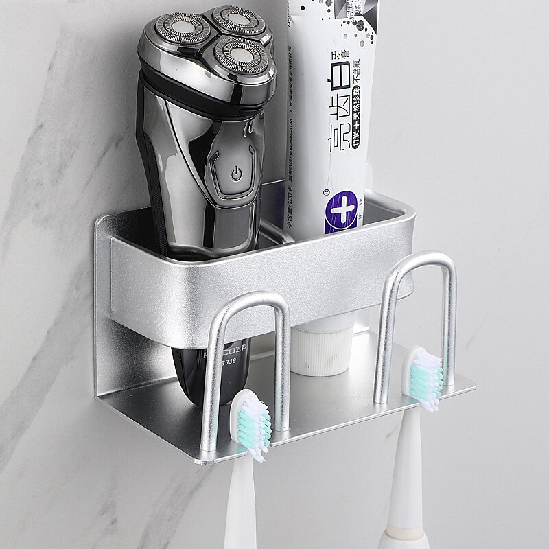 Wall Mounted Toothbrush Holder Aluminium Alloy Toothpaste Rack Bathroom Household Space Saving Bathroom Accessories