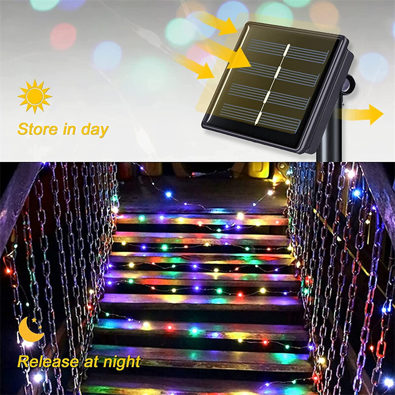 22M 200 LED LED 태양 문자열 조명 슬라이 버 와이어 빛 8 모드 별이 빛나는 요정 빛 휴일 크리스마스 파티 태양 정원 방수 램프