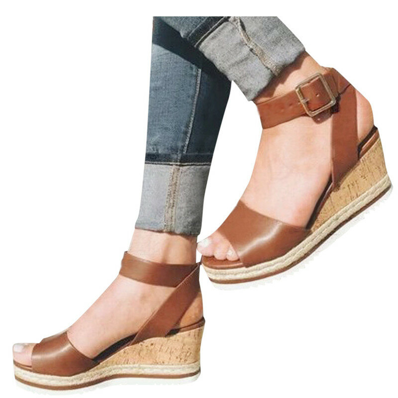 Женские сандалии с открытым носком в стиле ретро, женская обувь на танкетке, римские сандалии, дамские туфли на танкетке, 2020