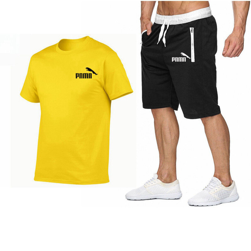 2020 été nouveau coton à manches courtes hommes survêtement décontracté sport costume vêtements t-shirt + shorts imprimer marque ensembles