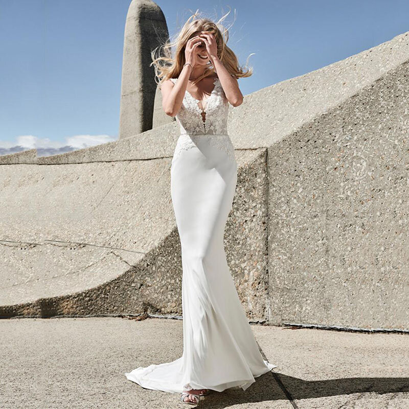Свадебные платья Русалочки V образным вырезом кружевное пляжное сексуальное свадебное платье наряд невесты с открытой спиной свадебное платье-бохо; Robe De Soiree