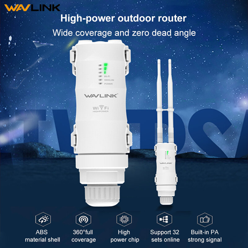 Wavlink-repetidor WiFi inalámbrico de alta potencia para exteriores, enrutador AP/WiFi Dual Dand 600/300G + 5Ghz, extensor de largo alcance POE, AC1200/2,4