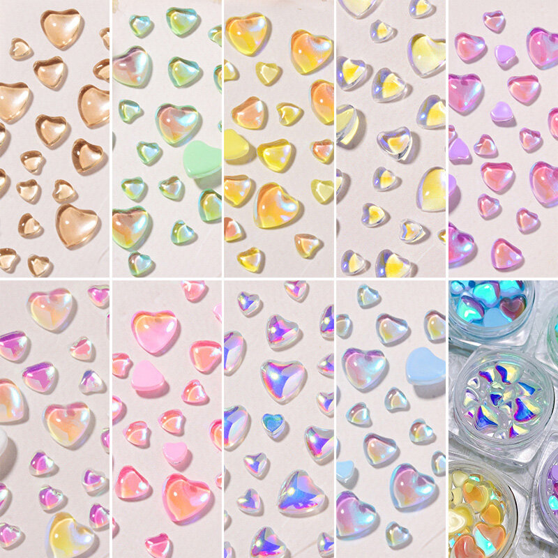 Decoração de unhas cor Hnuix-doces, 20pcs, misturar, cristal, aurora, diamante, miragem, coração, vidro, Sinfonia, mocha, macaron, novo