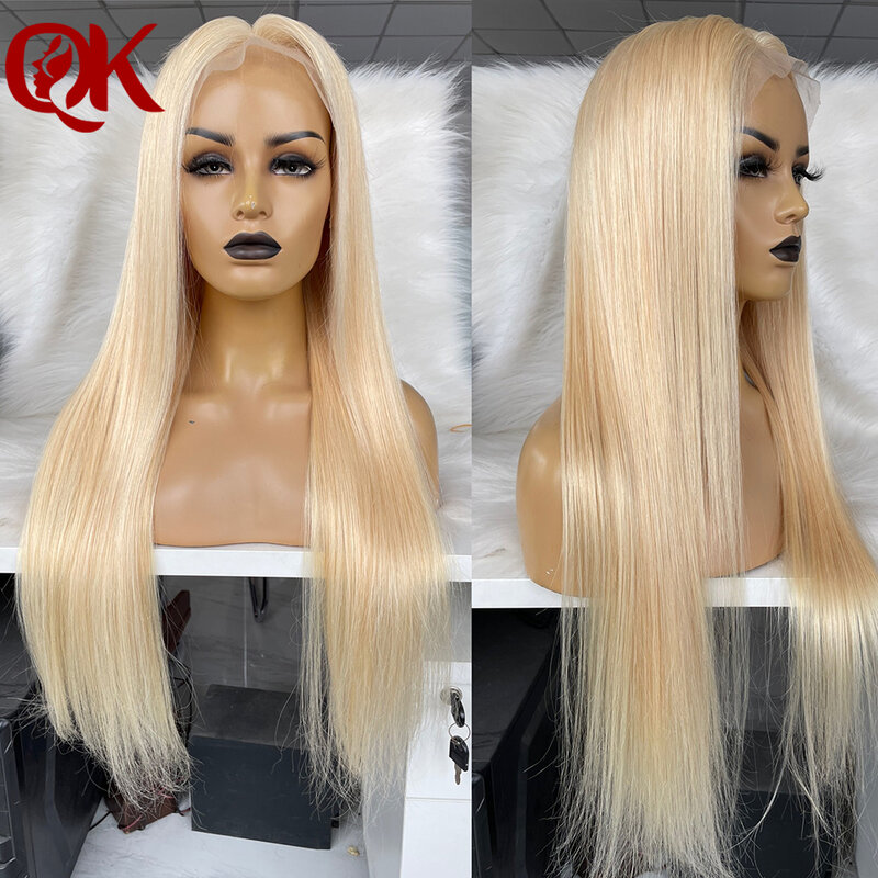 QueenKing – perruque Lace Front wig Remy brésilienne naturelle, cheveux lisses et soyeux, blond 150% 13x6, 613, pour femmes, livraison gratuite pendant la nuit