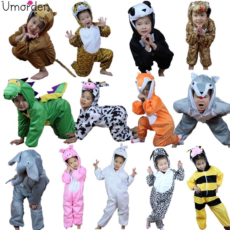 Детский костюм животного Umorden, косплей, динозавр, тигр, слон, костюмы на Хэллоуин, комбинезон для мальчиков и девочек