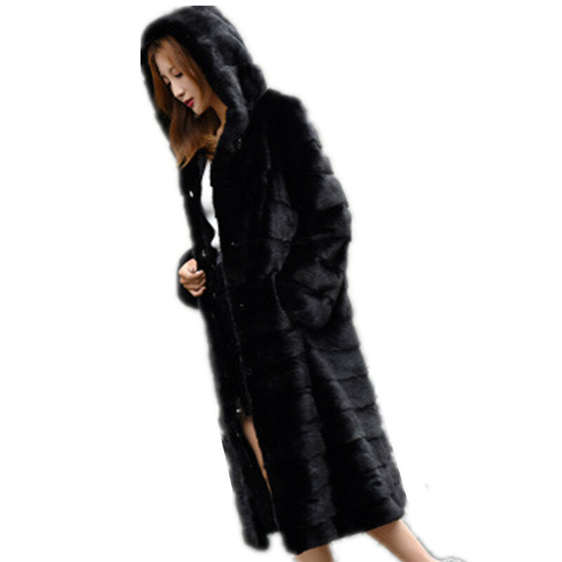 Женская парка с искусственным мехом, длинная куртка с капюшоном из искусственного меха норки, теплая верхняя одежда, A186, зима 2022