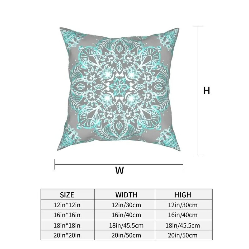 Teal And Aqua Lace Mandala On Grey Square Pillowcase Creative Zipper Decor Pillow Case Home Cushion Cover 45*45cm