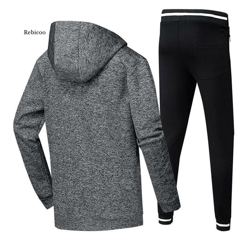 Mode Musim Gugur Set Sweter Bertudung Pria 2021 Set Pakaian Olahraga Lari Kasual Luar Ruangan Celana Hoodie Pria Baju Olahraga Dua Potong
