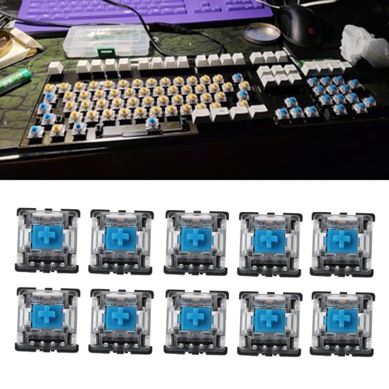 10 шт., механическая клавиатура Gateron MX, 3-контактный синий переключатель, прозрачный чехол