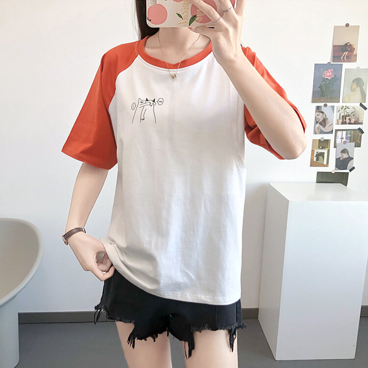 2021 Summer New Style Fun Sexy Front Opening Car Field Casual Color Matching Short Sleeve T-shirt
