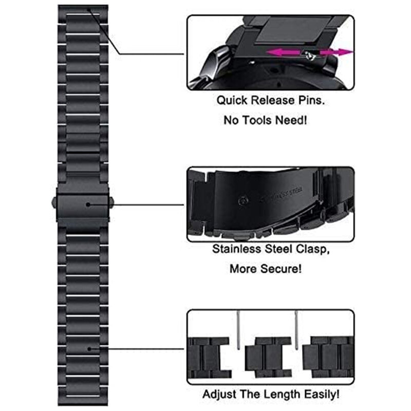 Correa de acero inoxidable para Samsung Galaxy Watch 3, pulsera de 41mm, 45mm, 20mm, 22mm, 46mm/Active2, 40mm, 44mm, 2020