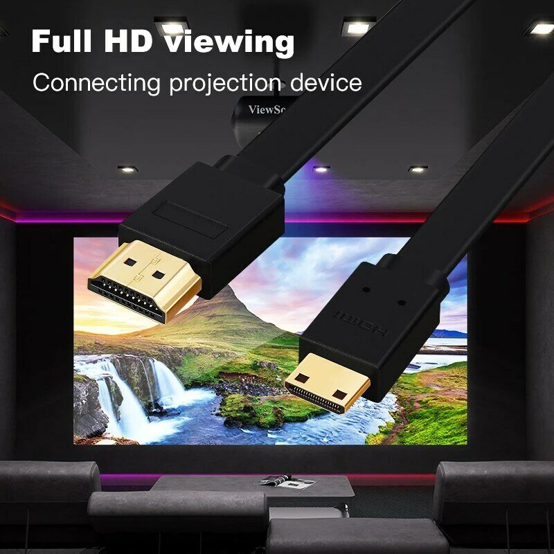 แบนความเร็วสูง Mini HDMI 1M 1.5M 2M 3M 5M 4K 3D 1080P สำหรับกล้องโปรเจคเตอร์โน้ตบุ๊คทีวี