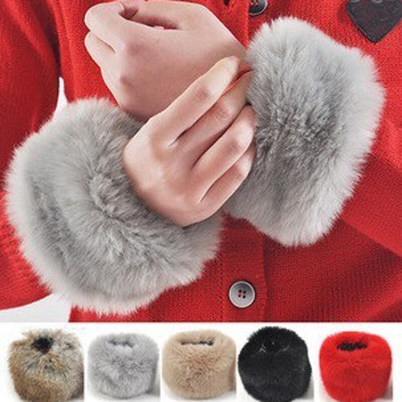 Women Faux Fur Arm Sleeve Fashion Winter Warm Elastic Wrist Slap On Cuffs Arm Warmer Plush Arm Warmers Cuffs Fashion Coat Decora