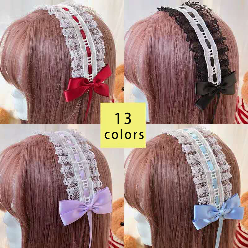 Lolita – bandeau KC en dentelle et ruban foncé, accessoires pour cheveux