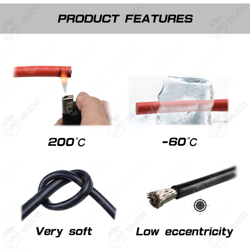 Cable de silicona rojo y negro para batería de coche, cableado eléctrico automotriz, 10awg, 8awg, 6awg, 4 awg, 2awg, 18, 16, 14, 12, 10, 8, 6, 4 awg