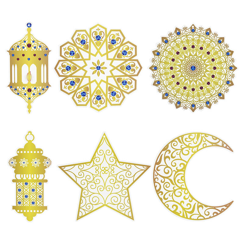 Pancarta Eid Mubarak, colgante en espiral de oro, luna, estrella, adorno de Mubarak, Ramadán, decoración de la habitación del hogar, macramé, 6 uds.