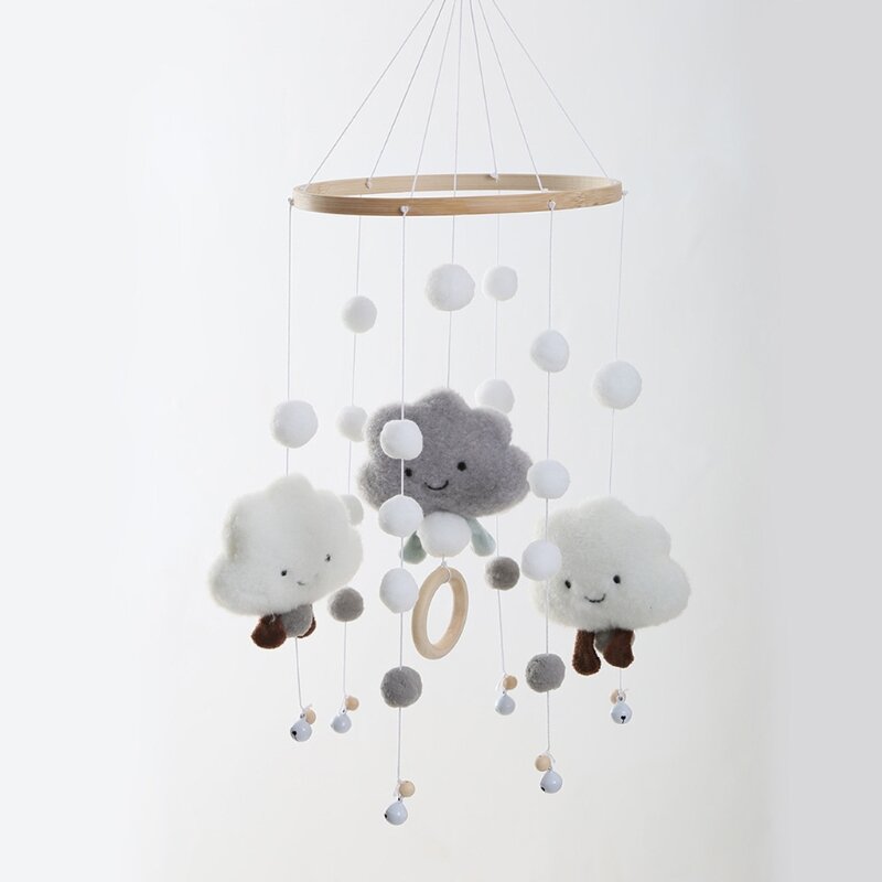 Campana colgante giratoria para cama de bebé, juguete de decoración sensorial, Bola de Pelo, nubes, campanas de viento, sonajero colgante, regalo, novedad
