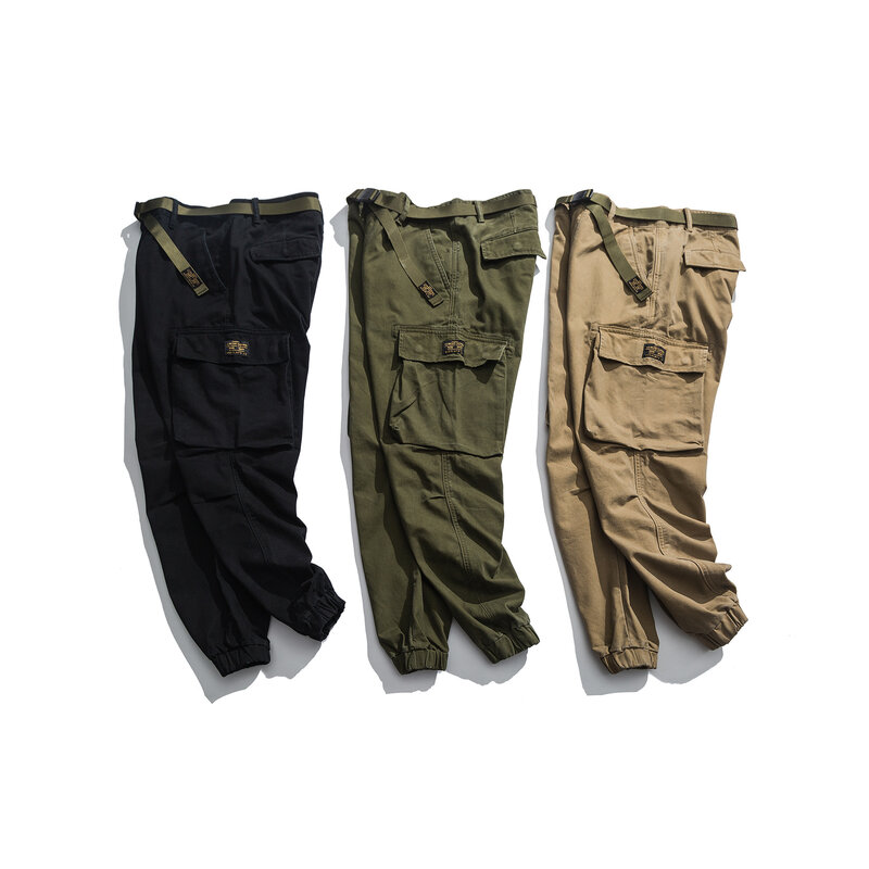 Bawełna wysokiej jakości biegacze mężczyźni w stylu Streetwear spodnie taktyczne moda z paskiem Cargo spodnie męskie spodnie wojskowe ubrania w stylu Harajuku
