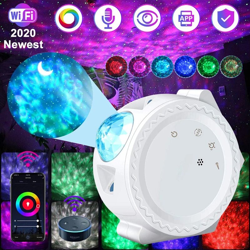 Smart Wifi Control Stars Moon Projector Galaxy LED Light Powered by USB 6 Color Party Night Light Home Decor Christmas gift D30