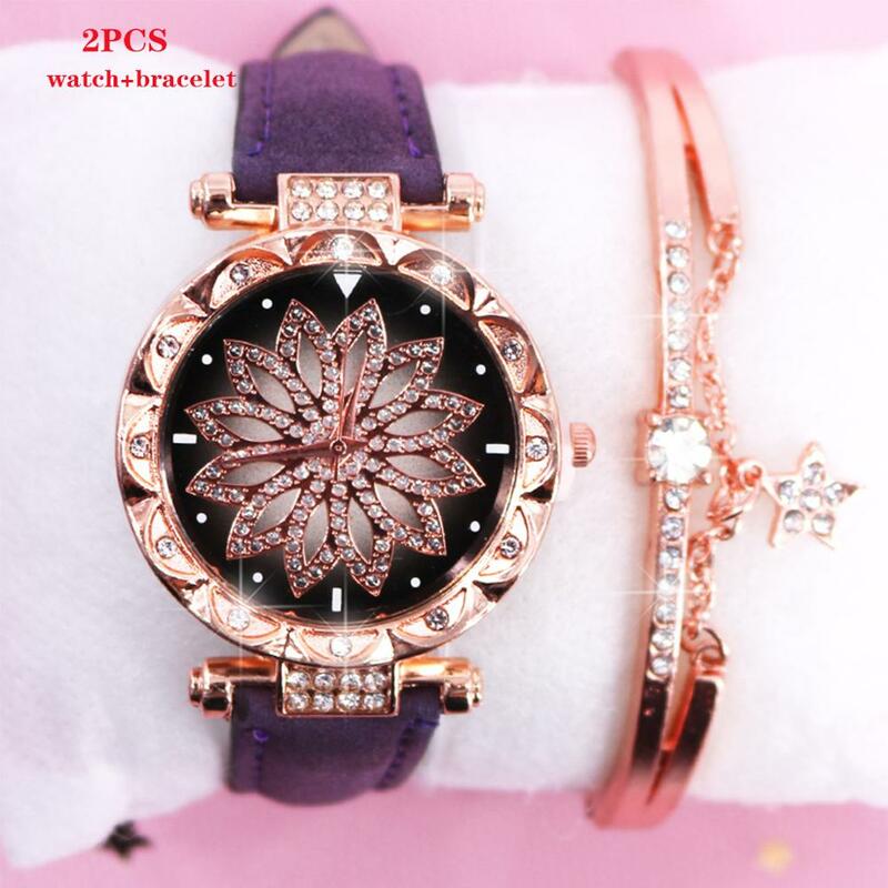 Mode Quartz Horloge Vrouwen Horloges Top Merk Luxe Dames Horloge Armband Set 2 Stuks Voor Horloges Reloj Mujer Diamant Klok