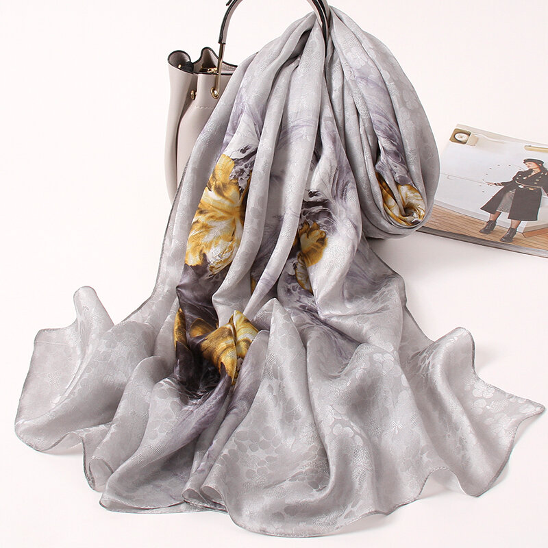 Шарф женский из 100% натурального шелка, 2021, с принтом, Осенний носовой платок
