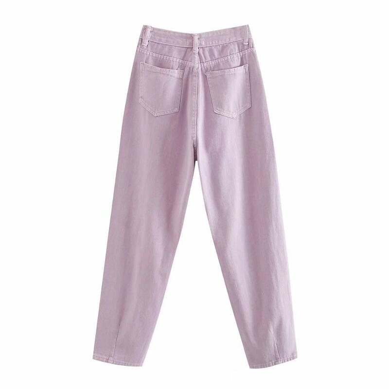 Welken sommer england vintage lila farbe mom jeans frau Rübe hosen hohe taille jeans plissee boyfriend-jeans für frauen