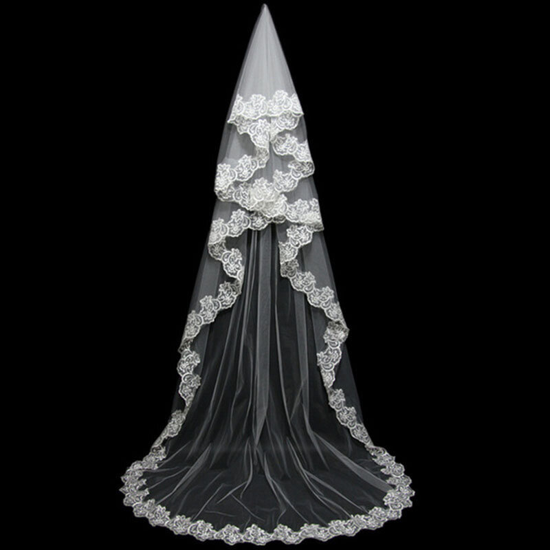 EPackage ale-Voile de mariée en tulle blanc ivoire, appliques de dentelle, bord, accessoires de mariage, 3m