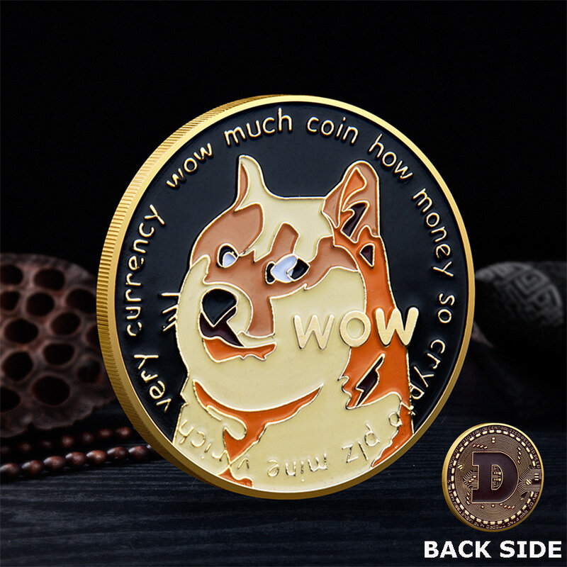 Moeda comemorativa doge banhada a ouro/prata cão ecoin moeda doge medalhão de alívio aterragem na lua btcoin lembrança