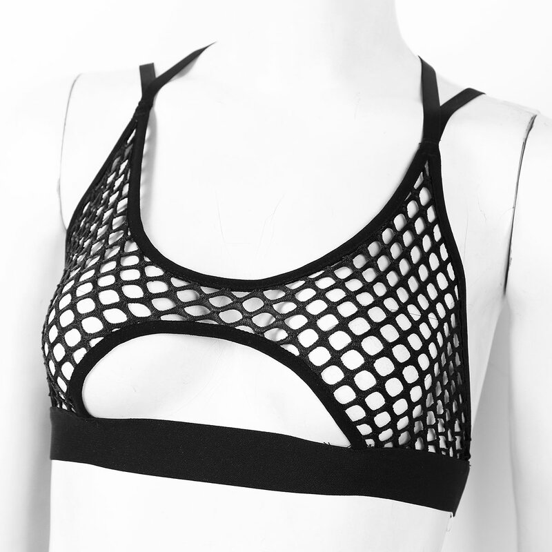 Sexy Womens Hollow Out Perspective Fishnet Top Sheer Top See through T Shirt Black Erotic Tank Crisscross Back Vest Crop Tops