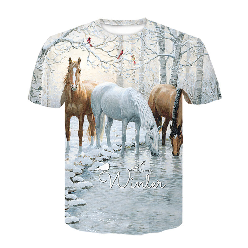 أطفال t قميص للبنين الحيوان الحصان تي شيرت قميص جذاب المراهقين بلايز عادية 2021 ملابس الأطفال س الرقبة قصيرة الأكمام