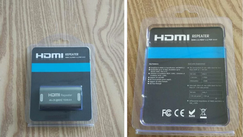 4K HDMI 2.0 Repeater Converter Mendukung 3D / YUV 4:4:4 Jarak Hingga 30M