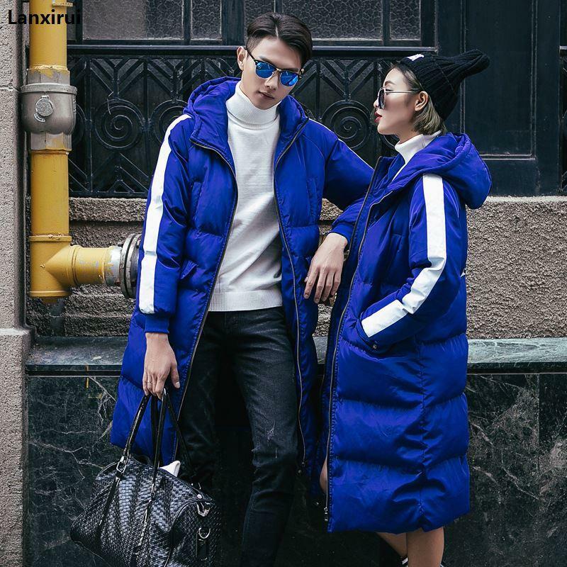 Winter Parkas Men Fashion Long Jacket For Men Women Thicken Cotton -Padded Winter Coats Couples Hooded  Parkas