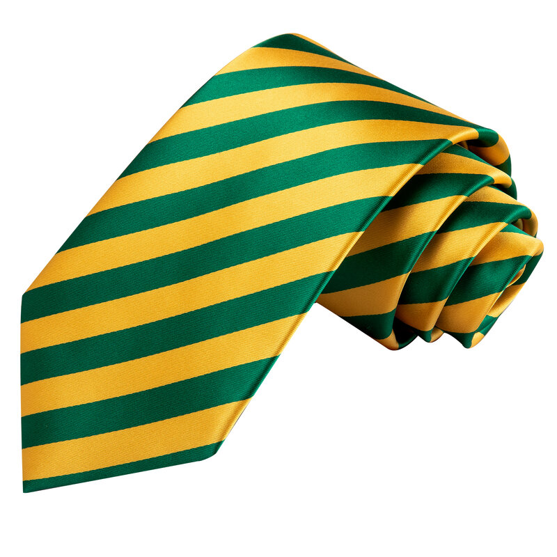 Hi-Tie cravatta da sposa in seta a righe verde giallo per uomo Fashion Design Handky gemello Set per uomo cravatta Business Party Dropship
