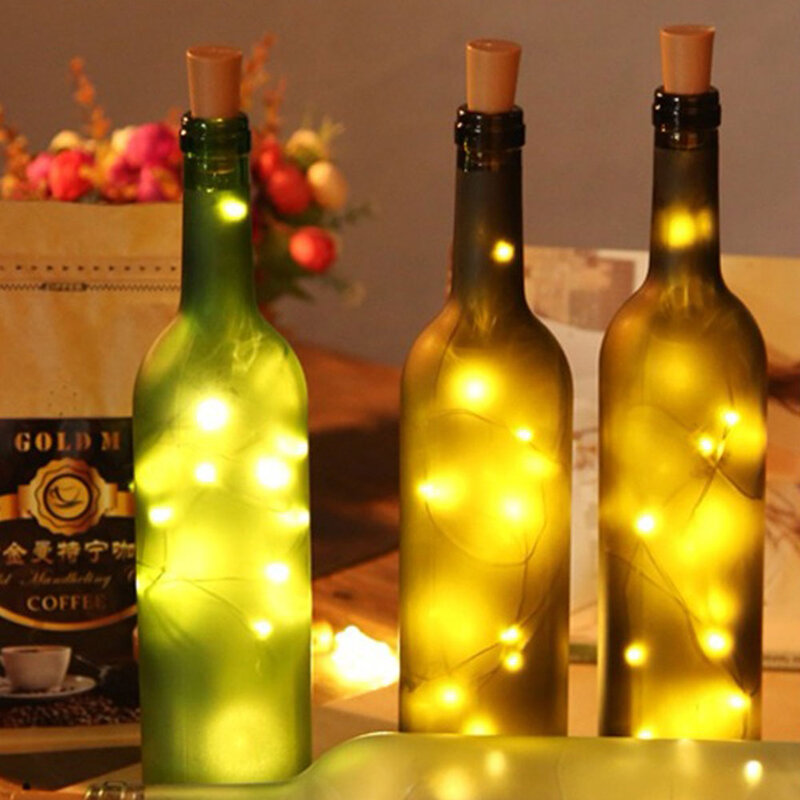 Guirnalda de luces de hadas para botella de vino, corcho de batería de 20 LED, cadena de alambre de cobre, luz para fiesta de Navidad, decoración de boda