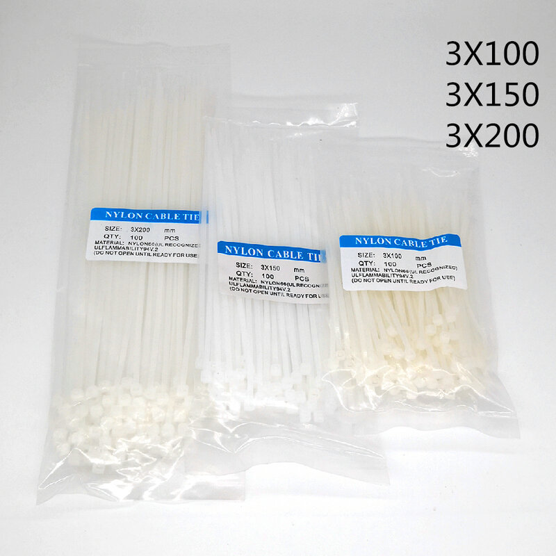 300Pcs Nylon Cable Self-locking Plastic Wire Zip Ties Set 3*100 3*150 3*200 MRO & Industrial Supply Fasteners & Hardware Cable