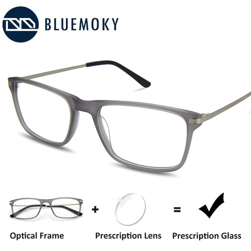 Bluemoky óculos de prescrição de acetato, para homens, quadrado, anti luz azul, miopia, hipermetropia, óculos para computador óptico