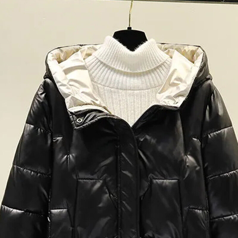 女性用パッド入りジャケット2021,冬用,光沢のある,厚手,パッド入り,ミッドレングス,コート