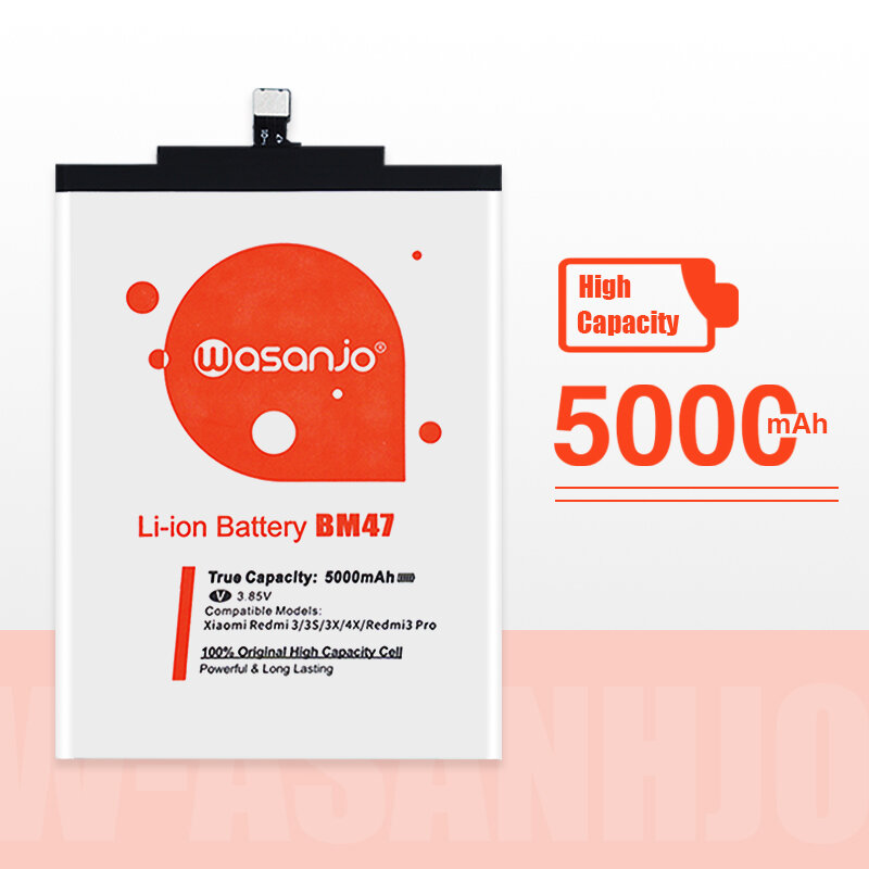 Bateria de substituição original bm47 5000mah, alta capacidade, autêntico para redrice xiaomi redmi 3 3s 3x 4x redmi3 pro baterias de telefone