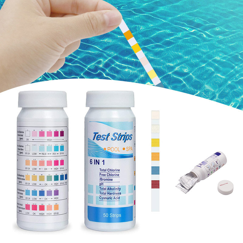 50 Pcs Wasser Qualität 3/4/5/6-In-1 Schwimmen Pool Test Papier Rest Chlor PH wert Alkalität Härte Test Streifen EINE Flasche