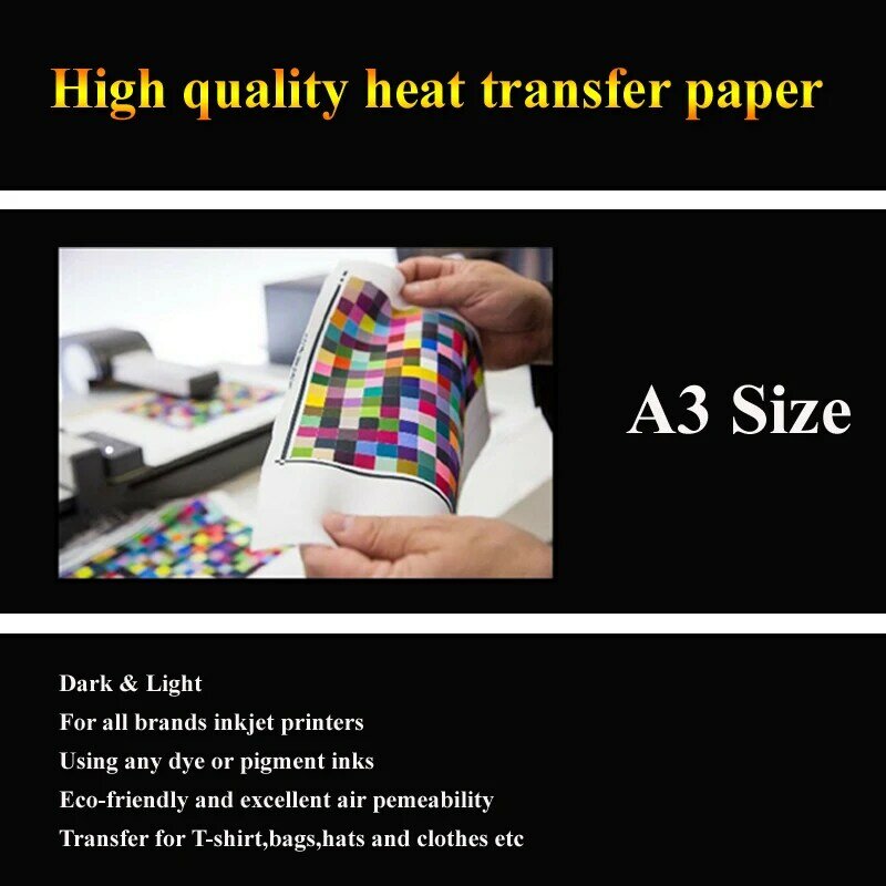 A3เสื้อยืดความร้อนถ่ายโอนภาพกระดาษLight Darkสีดำผ้าTransferกระดาษสำหรับผ้าฝ้ายInkjet Printer
