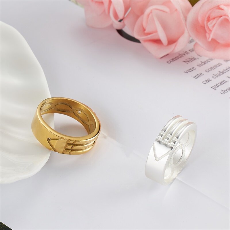 Anéis moderno de aço inoxidável para homens e mulheres, anel de casamento, noivado e joia de quatro anéis com tendências
