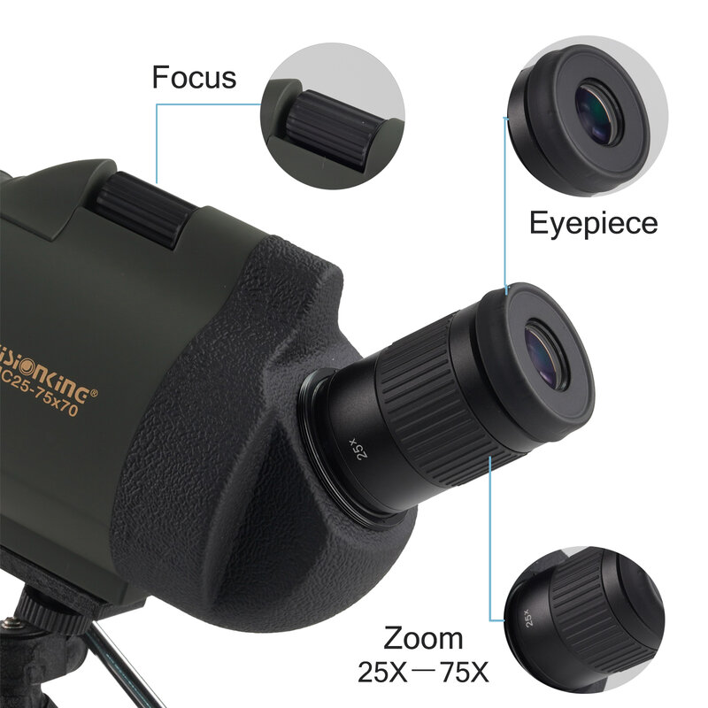 Visionking กล้องส่องกลางแจ้ง25-75x70ดูนกการล่าเหยื่อการตั้งแคมป์ที่มีประสิทธิภาพ BAK4 FMC กล้องโทรทรรศน์กันน้ำพร้อมขาตั้งกล้อง